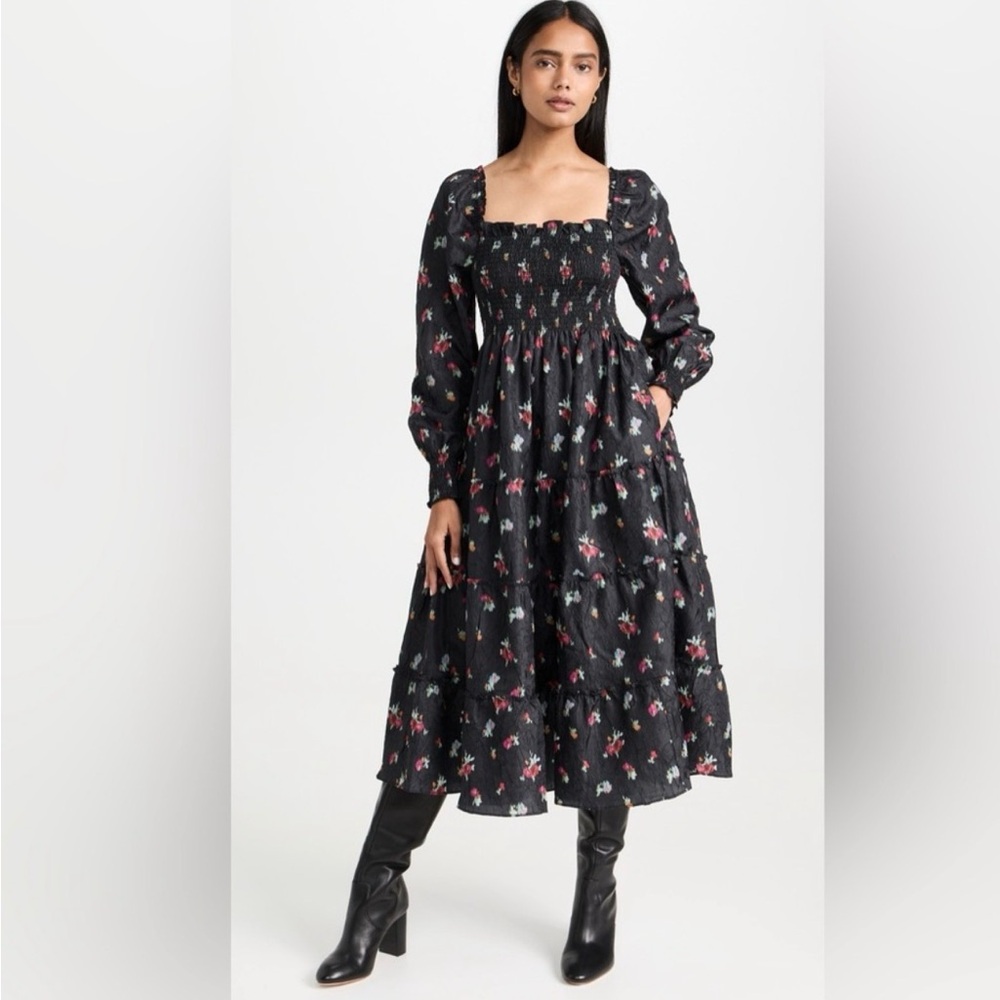 Hill House Black Floral Women’s off the shoulder Dress